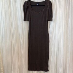 GAP Puff Sleeve Sweetheart Midi Dress